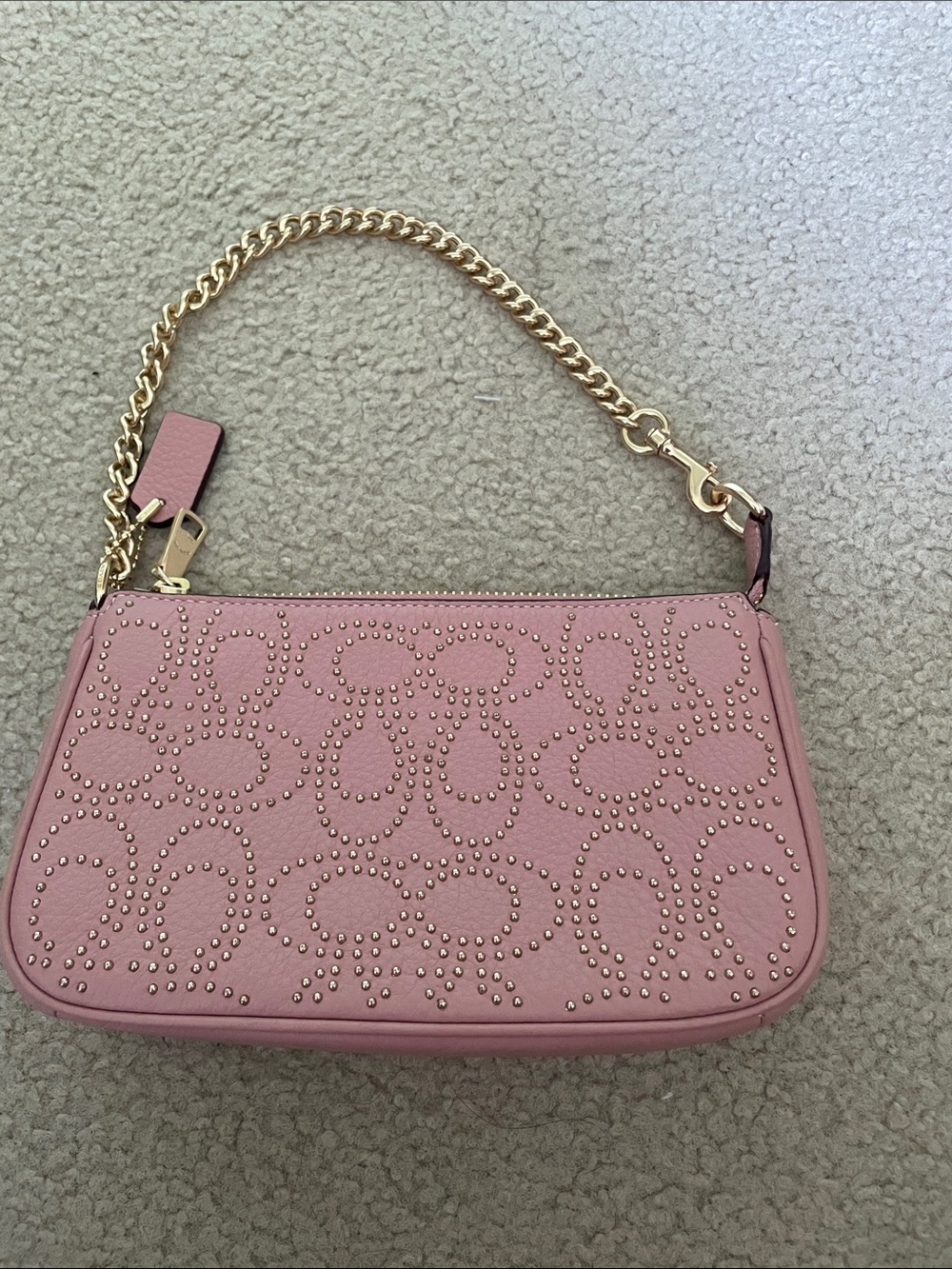 Coach Pink Studded Shoulder Bag with Gold Chain Nolita 19